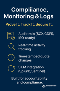 Compliance, monitoring, and logs in CPQ